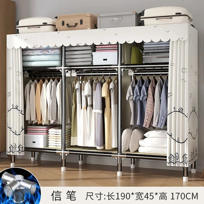 Durable Alloy Steel Wardrobe  HighCapacity Closet with Polyester Taffeta, Easy Clean Bedroom Storage, Clothing Organizer