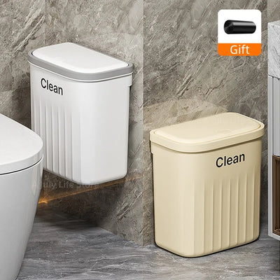 12/16L Wall Mounted Wastebasket Press Trash Can With Lid For Bathroom Kitchen Waterproof Narrow Seam Garbage Can Waste Bin