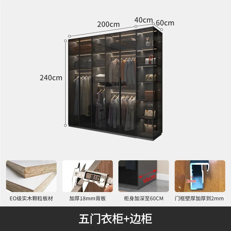 With Glass Doors Wardrobes Multilayer Luxury Storage Open Closets Wardrobes Cabinet Shelves Guarda Roupas Bedroom Furniture