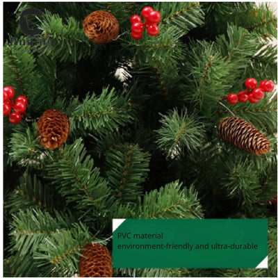 Christmas Supplies 120-240cm PVC Christmas Tree with Foldable Metal Base and Mixed Pinecones Red Fruit for Christmas Decoration