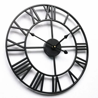 40/47/60/80cm Wall Clock Modern 3D Large Retro Black Iron Round Hollow Metal Wall Clock Nordic Roman Numerals Clock Home Decor