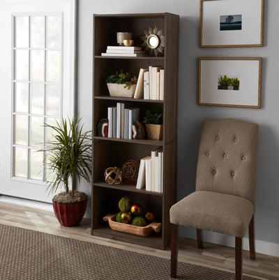 5-Shelf Bookcase with Adjustable Shelves, Canyon Walnut/Rustic Oak