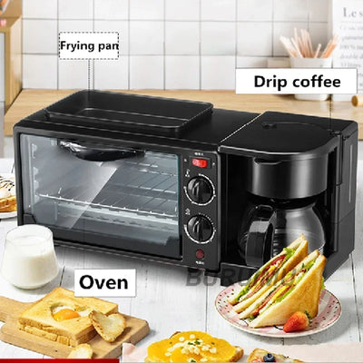 3 In 1 Electric Breakfast Machine 220V Toaster Oven Home Coffee Maker Pizza Egg Tart Oven Frying Pan Bread Maker