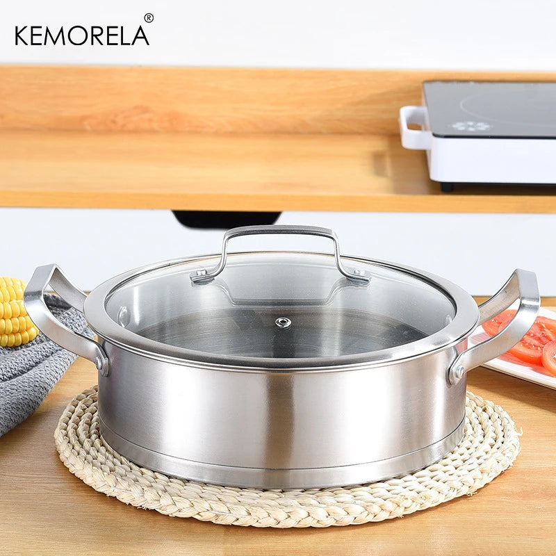 16/20/24cmStainless Steel Pot Set Thickened Right Angle Soup Pot Milk Pot Fry Pot Household Right-Angle Steamer Kitchen Utensils