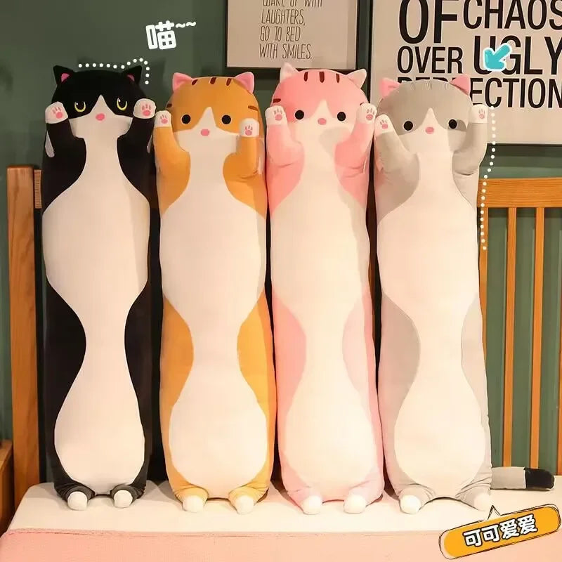 Cute Long Strip Cat Stuffed Body Pillow Cartoon Cat Plush Cushion Kawai Sofa Bedroom Throw Pillow Home Decoration Creative Gifts