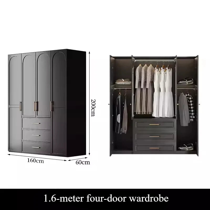 French Retro Style Black Wardrobes Storage Multilayer Cabinet Open Closets Wardrobes Bedroom Drawers Rangement Chambre Furniture