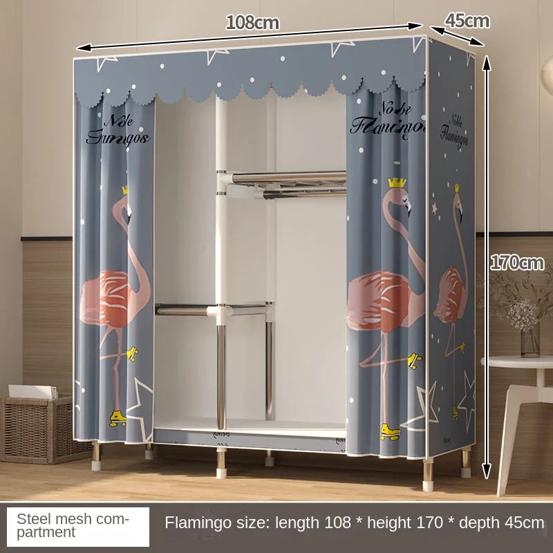 Simple Wardrobe Cloth Closet Furniture For Home Household Bedroom Assembly Cabinet Steel Pipe Reinforced Storage Rack Wardrobe