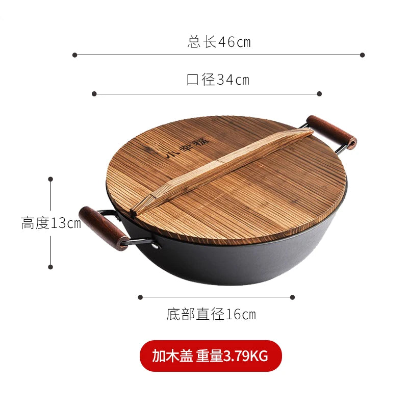 Old-fashioned Handmade Cast Iron Pot Kitchen Non-coated Thickened Woks Induction Cooker Universal Stew Pots Enamel Pot Cookware