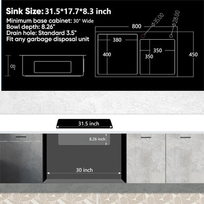 31" x 18" Black Double Bowl Kitchen Sink, Drop-in/Topmount Overmount Kitchen Sinks Basin with 304 Nano-Coated and Accessories