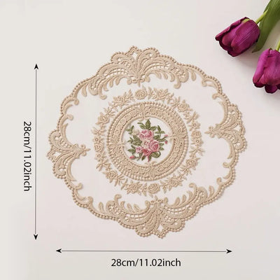 Retro Lace Placemats Handmade Embroidered Table Lace Tablecloth Pastoral Coaster Mat European Bedside Table Placemat Exquisite