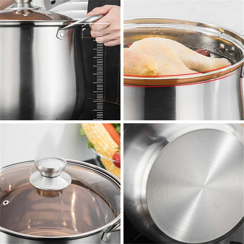 24cm Stainless Steel Soup Pot Large Capacity Home Cooking Pot Stew Chicken Induction Cooker Gas Stove Universal Kitchen Cookware