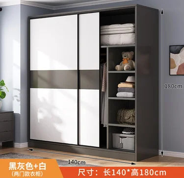 Wardrobe household bedroom sliding door solid wood wardrobe log small-sized economical storage rental room cabinet