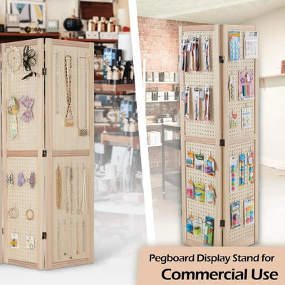 Panel Pegboard Display 5 Ft Folding Privacy Screen Wood Room Divider Portable Freestanding No Assemble Required.free Shipping