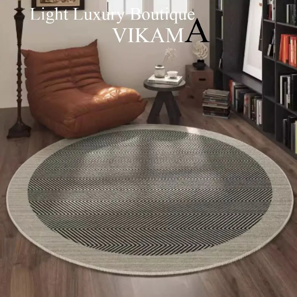 VIKAMA Nordic Classic Folk Style Round Loop Fleece Rug Room Bedside Study Sofa Coffee Table Stain and Slip Resistant Carpet