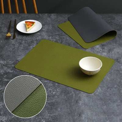 PVC Double-sided Lychee Patterned Leather Dining Table Mat Hotel Home Dining Plate Anti Slip Bowl Square Insulation Mat