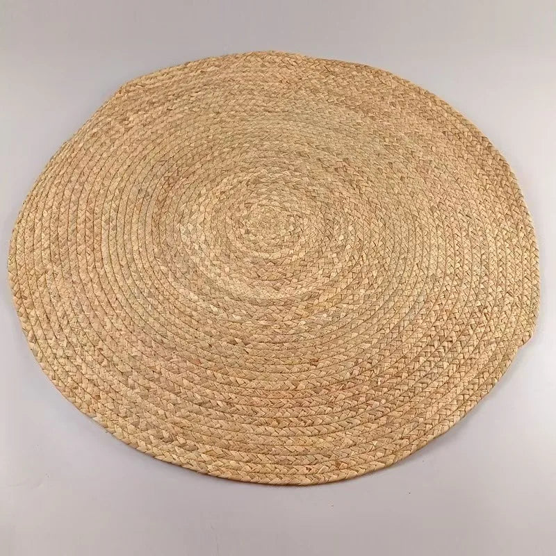 Natural Bulrush Grass Hand-woven Small Rugs Straw Carpet Rattan Mats for Living Room Table Japanese Tea Room Water Gourd Rug