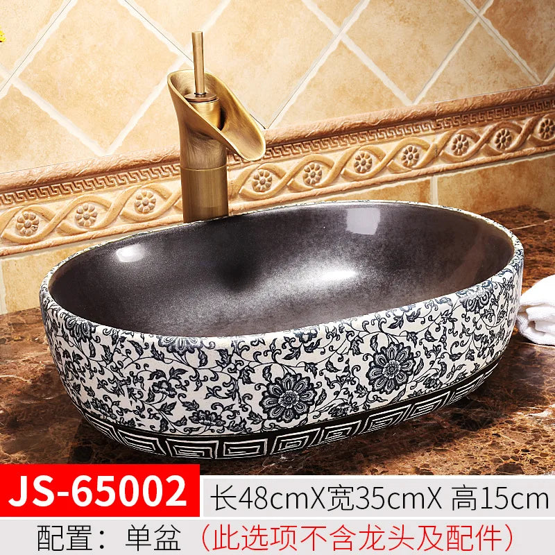 Jingdezhen Art Inter-Platform Basin Chinese New Style Ceramic Washbasin Bathroom Table Wash Basin