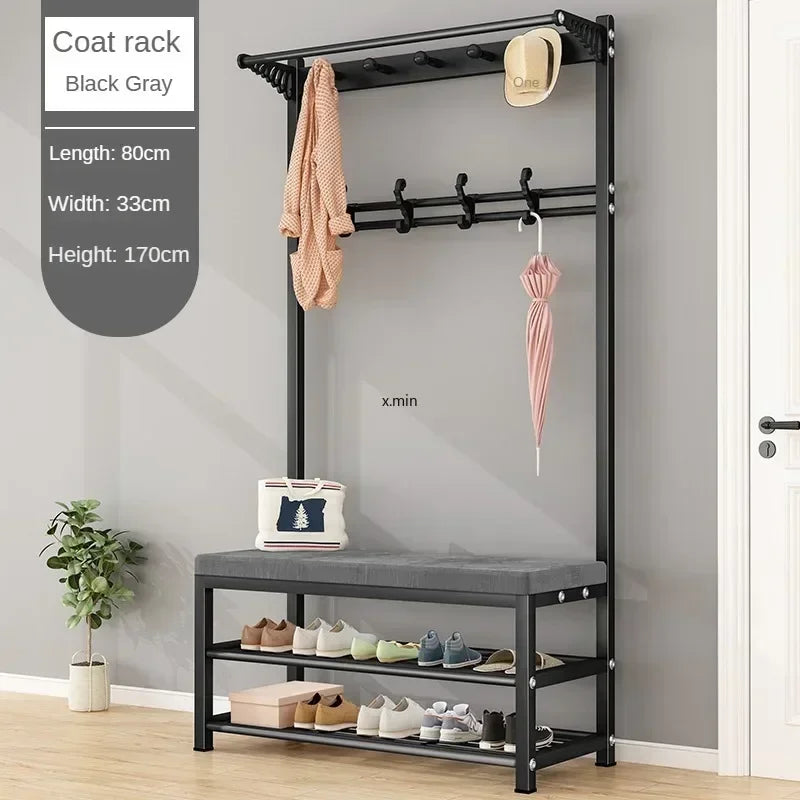 Mobile Coat Rack Shoe Bench Bedroom Metal Hanging Clothing Home Entryway Furniture Clothes Rack Shoe Bedroom Stool