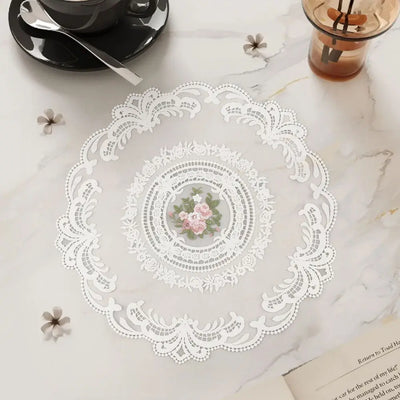 Retro Lace Placemats Handmade Embroidered Table Lace Tablecloth Pastoral Coaster Mat European Bedside Table Placemat Exquisite