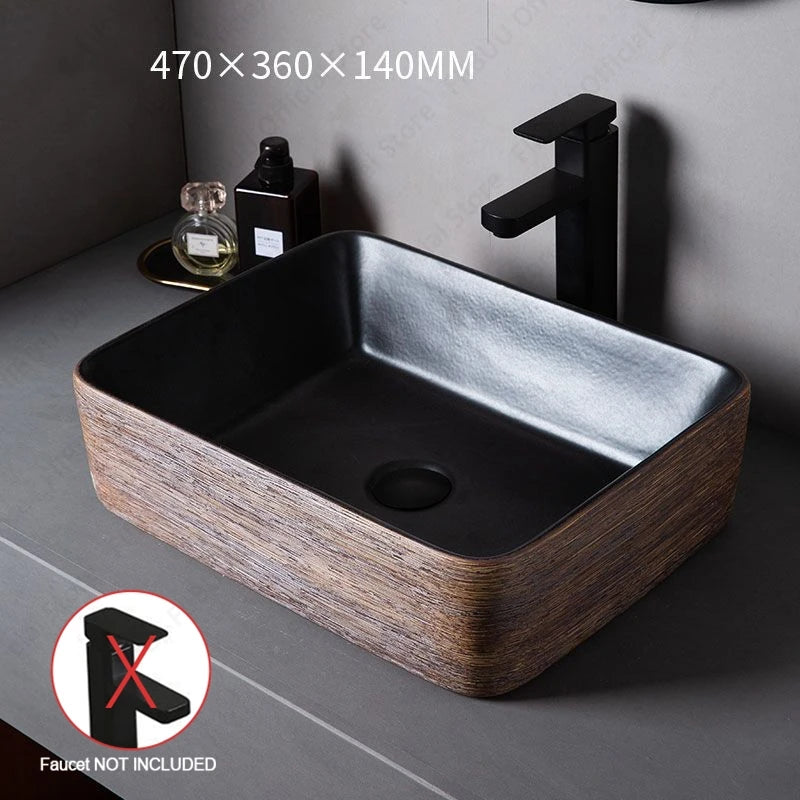 Brown Porcelain Ceramic Vessel Sink Above Counter Vanity Bowl Basin Bathroom Sanitary Balcony Table Sink Countertop Oval Basin