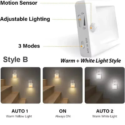 Motion Sensor Night Light LED Wireless Night Lamp US EU UK AU Plug Energy Efficient Dimmable Sensor Stairway Lamp for Bedroom