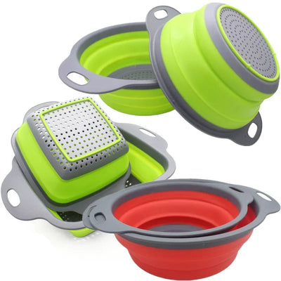 2 Pieces Collapsible Silicone Colander Folding Kitchen Strainer Including One 8 Inch and One 9.5 Inch