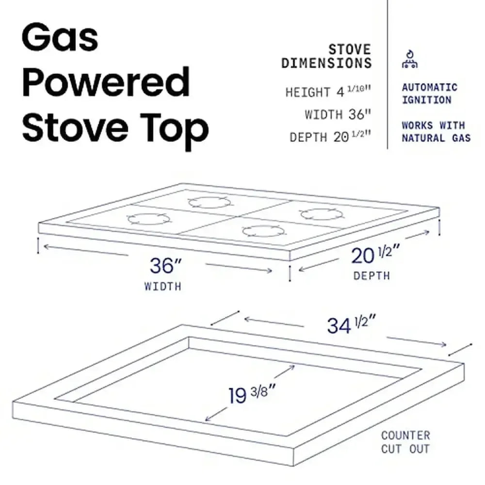 Gas Cooktop 36" 5 Sealed Burners Tempered Glass Surface Natural Gas Stove Countertop Installation Manual Included