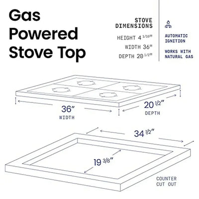 Gas Cooktop 36" 5 Sealed Burners Tempered Glass Surface Natural Gas Stove Countertop Installation Manual Included