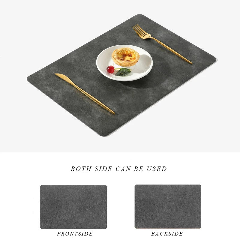 Washed Cowhide Pattern PU Leather Placemats Double-Sided Heat Resistant Kitchen Table Mat 2mm Wipeable Pads for Party Decoration