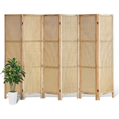 6 Panel Room Divider Wall, 5.6 Ft Tall Rattan Room Divider, Foldable Wood Room Divider, Folding Privacy Screens, Freestanding