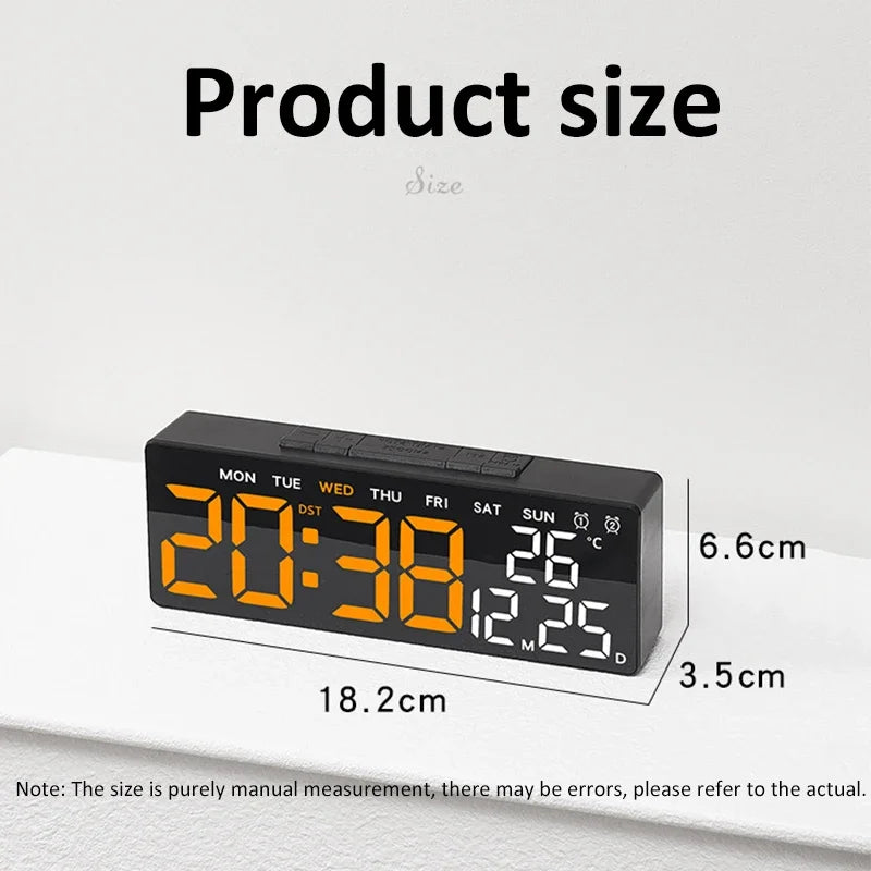 LED Digital Alarm Clock Brightness Adjustable Electronic Alarm Clock Date Temp Week Display Table Clock USB Output Bedside Clock