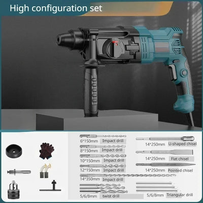 220-240V Industrial Grade Three Speed High-power Handheld Drill, Concrete Steel Wood Lightweight Impact Hammer Drilling Rig