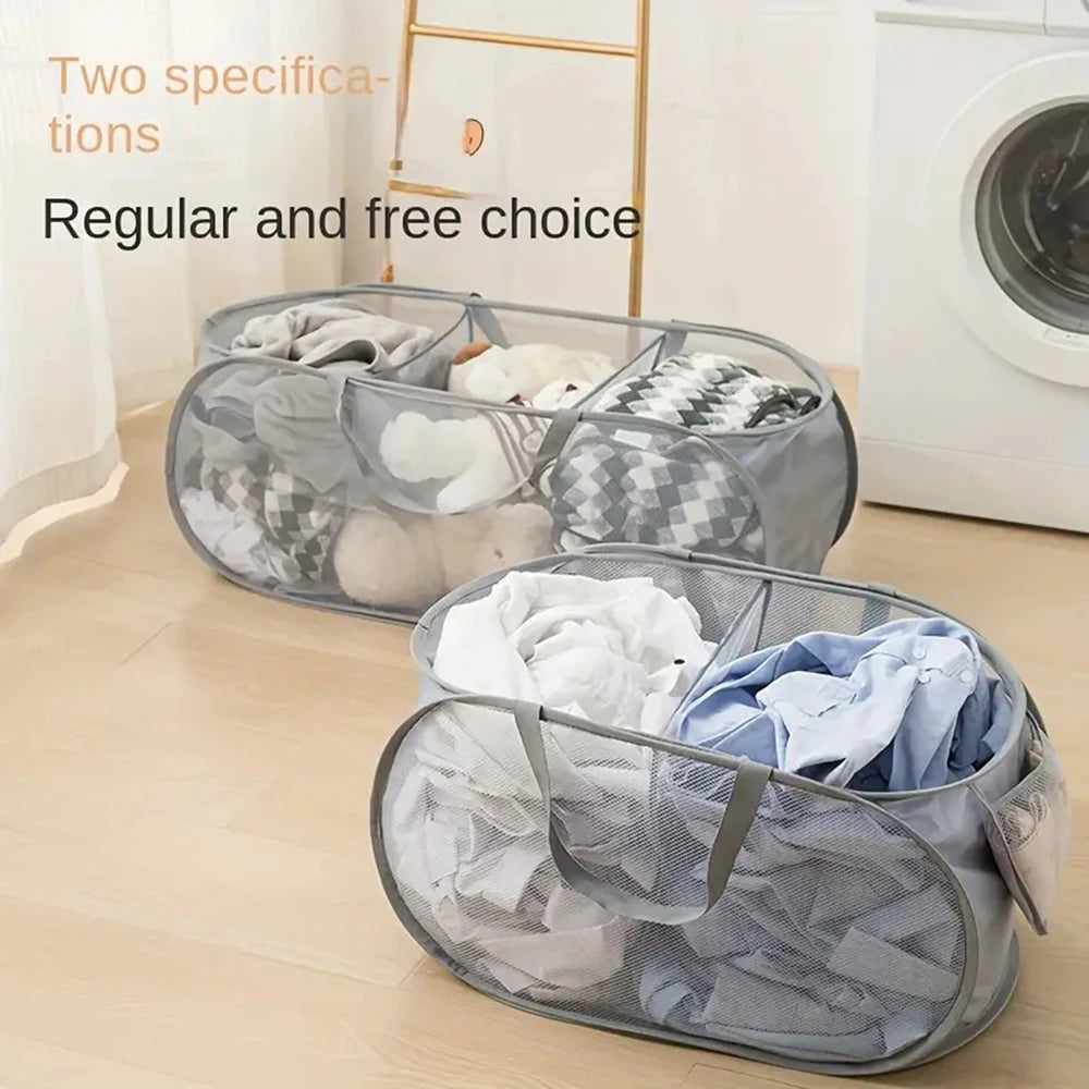 Folding Laundry Basket Organizer For Dirty Clothes Bathroom Clothes Mesh Storage Bag Household Wall Hanging Basket Frame Bucket