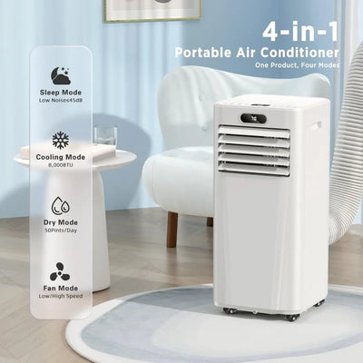 8,000 BTU Portable Air Conditioners Cools up to 350 Sq.ft, Portable AC Unit Built-in Cool, Dehumidifier, Fan Modes