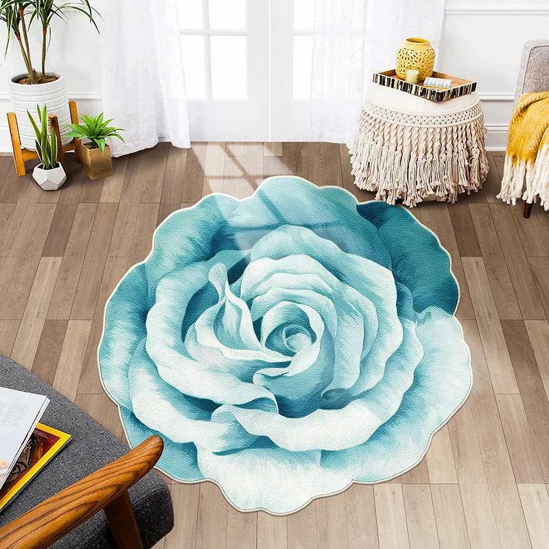 Flower Shape Carpet Soft Round Kitchen Floor Mat Peony Art Rug Living Room Bedroom Bedside Carpet Anti-slip Hallway Door Mat