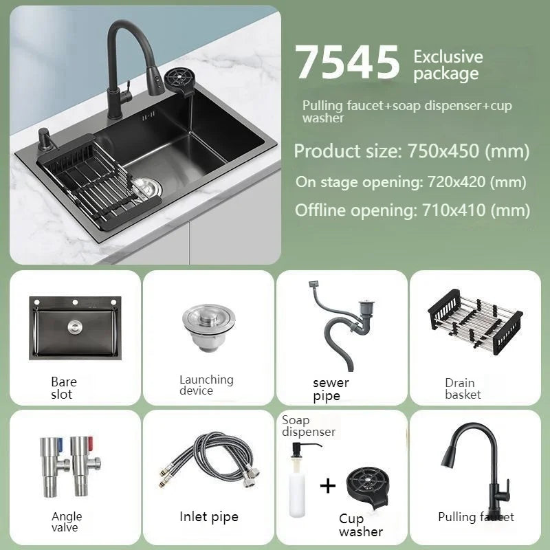 Stainless Steel Kitchen Sink Large Single Slot Undermount Basin Household Washbasin Multifunctional Sinks Apartment