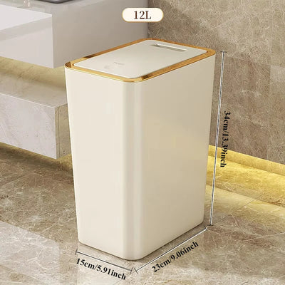 10/12L Slim Trash Can Nordic Covered Waterproof Large Capacity Dustbin One-Touch Lid for Bathroom Kitchen Living Room Bedroom