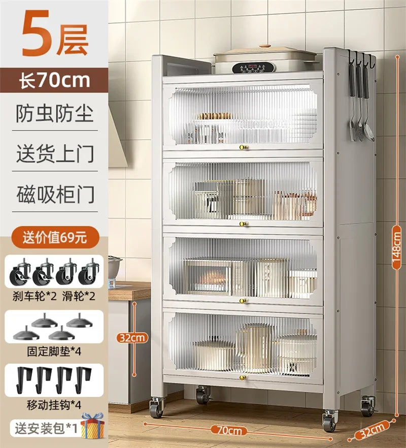 Modern Metal Kitchen Cabinets Kitchen Furniture Multi-layer Storage Cabinet Floor Racks Multi-functional Tableware Cabinet U