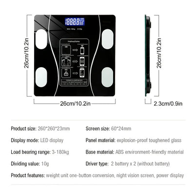 1pc Scales Smart Digital LED Scale, Fat Measurement Scale, Smartphone App Connection (Battery Models, Batteries Not Included)