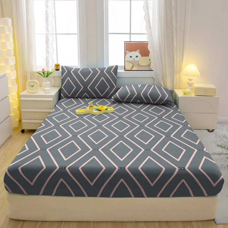 1 Simple Modern Geometry Printed Matte Fitted Sheet, Bedroom Printed Bed Cover, Bedding (Excluding Pillowcases)