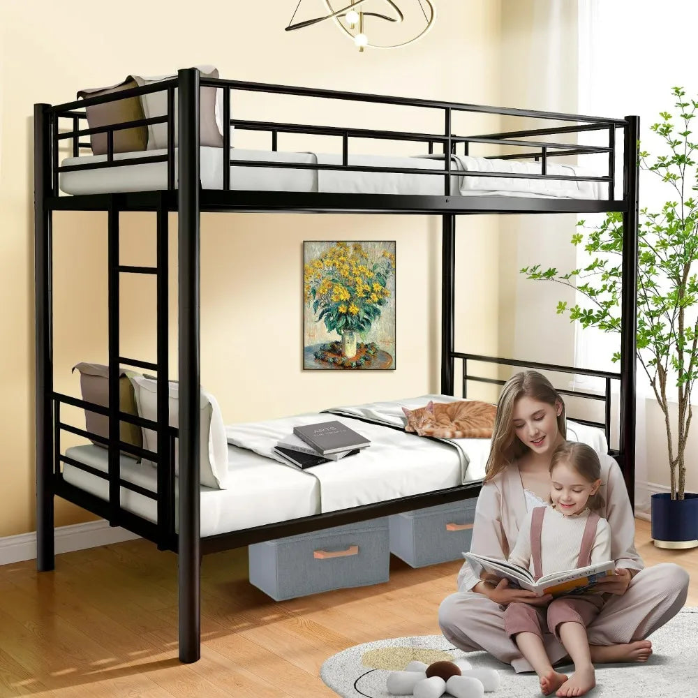 Twin Over Twin Bunk Beds for Adults Convertible Metal Bunk Bed Heavy Duty Bunkbeds Frame for Teens Dorm Small Spaces Bedroom