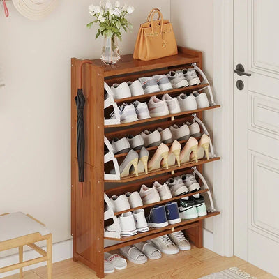 Bamboo Multi-layer Shoes Organization Rattan Flip Shoe Rack Living Room Against The Wall Boot Shelf Versatile Storage Cabinet