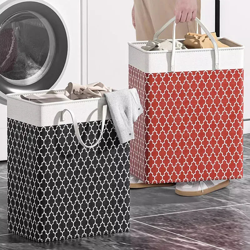 Home Bathroom Foldable Laundry Basket Dirty Laundry Storage Bucket with Printed Pattern for Bedroom, Living Room, Toy Storage