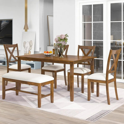 Counter Height Dining Room Table Set for 6 with Storage Farmhouse 6 Piece Kitchen Table Set with Bench, Dining Set with Shelf