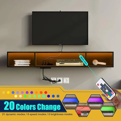 TV Stand with Power Outlet, Floating TV Stand with RGB Lights, 47.2" Wall Mounted TV Shelf,Media Console with Storage Shelf