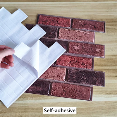 5PCS 10PCS of Deep Red Brick Pattern Self-adhesive Wall Sticker,2024 New Model,Waterproof and Can Be Cut,Ceramic Tile Decoration