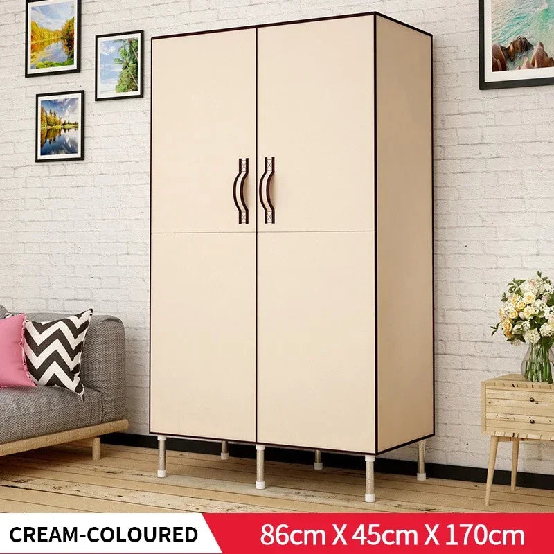 Double door folding simple cloth wardrobe thickened and thickened 19mm steel pipe single person storage wardrobe