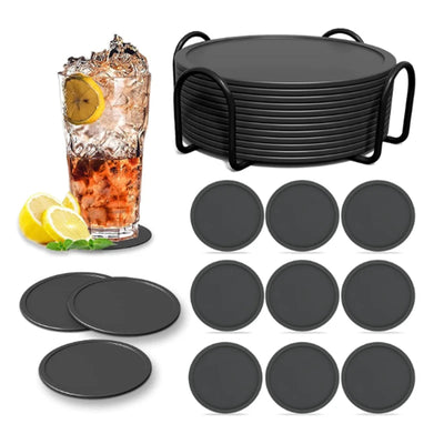 12PCS/Set Silicone Drinking Coasters Drink Coffee Cup Round Cup Mat With Holder Stand Jar Gripper Pads Tableware Accessories