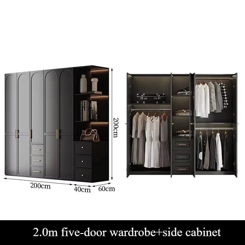 French Retro Style Black Wardrobes Storage Multilayer Cabinet Open Closets Wardrobes Bedroom Drawers Rangement Chambre Furniture