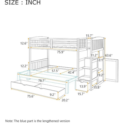 Wood Bunk Bed, with Storage Drawers and Staircase,Convertible Bottom Bed, Twin Over Twin Bunk Beds with Cabinet